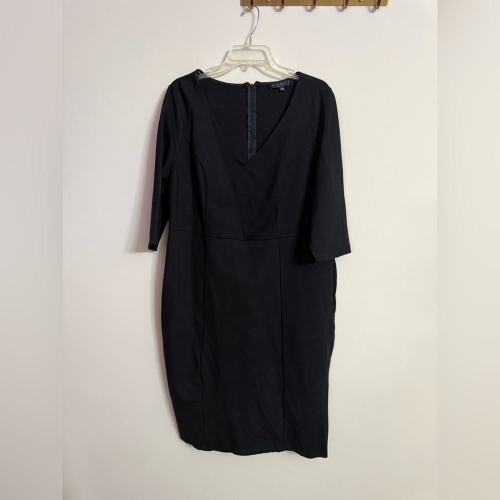 ELOQUII 9-5 Stretch Work Dress Black 3/4 Sleeve Sheath Knee LBD Sz 18